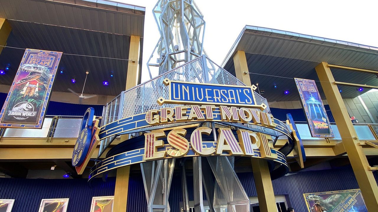 Universal's Great Movie Escape at Universal CityWalk. The attraction features two themed adventures based on "Back to the Future" and "Jurassic World." (Spectrum News/Ashley Carter)