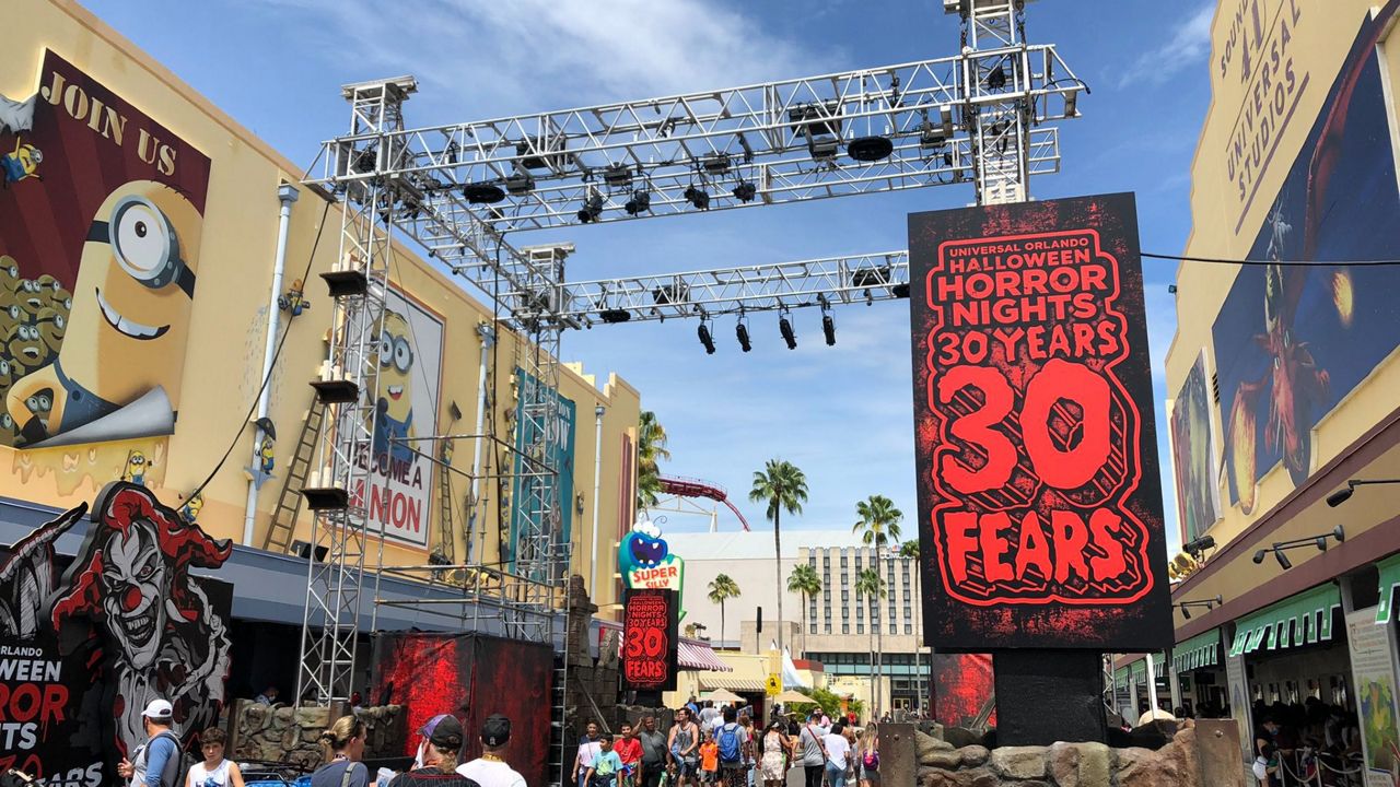 Props and set pieces for Halloween Horror Nights, which will start Sept. 3, are visible at Universal Studios Florida. (Spectrum News 13/Ashley Carter)