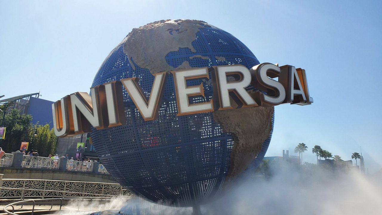 The rotating Universal Orlando globe at Universal Orlando Resort. (Spectrum News/Ashley Carter)