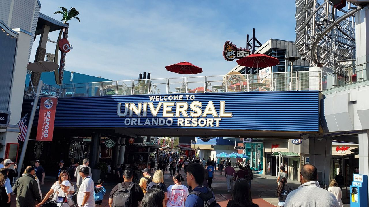 Universal Orlando Resort sign at Universal CityWalk. (Spectrum News/Ashley Carter)