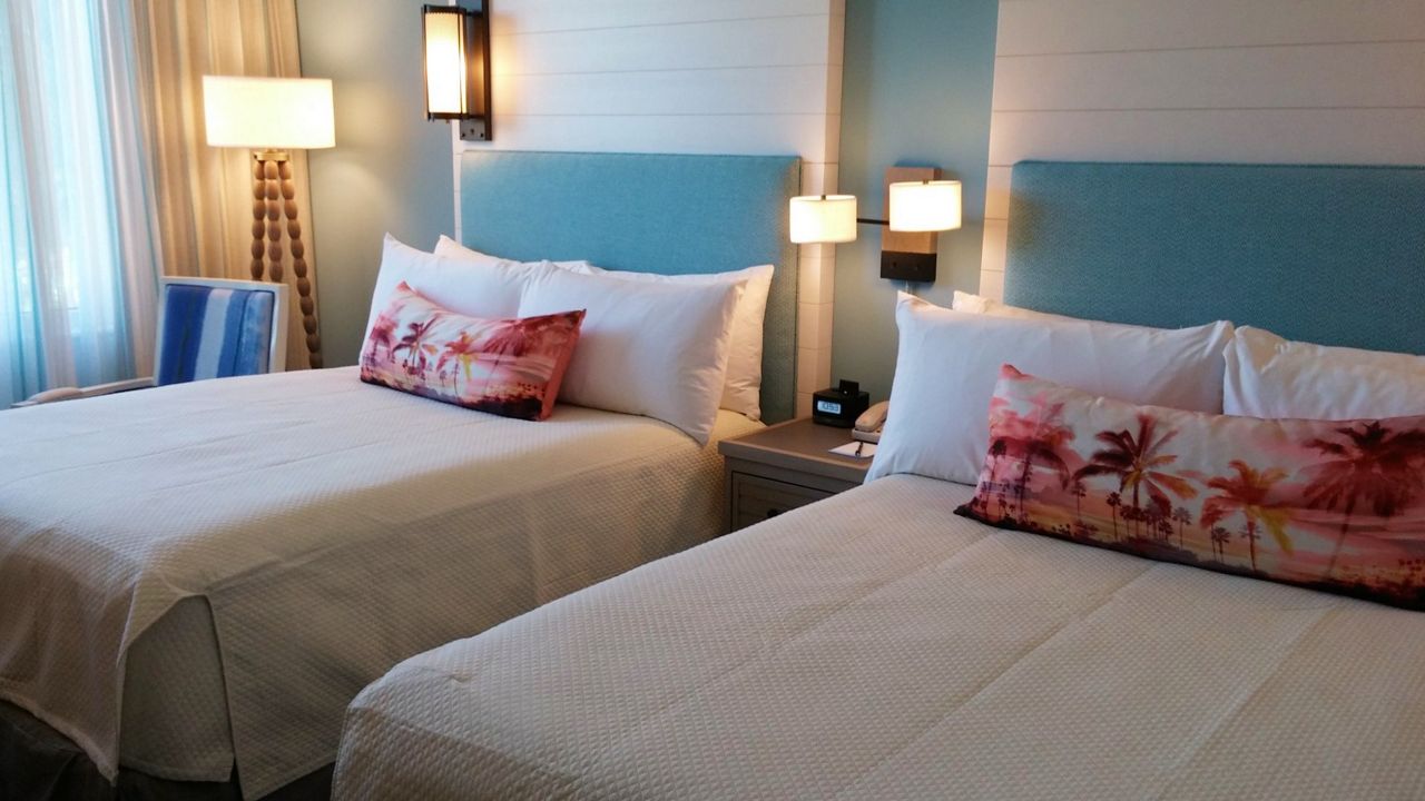 A guest room at the Loews Sapphire Falls Resort at Universal Orlando. (Ashley Carter/Spectrum News)