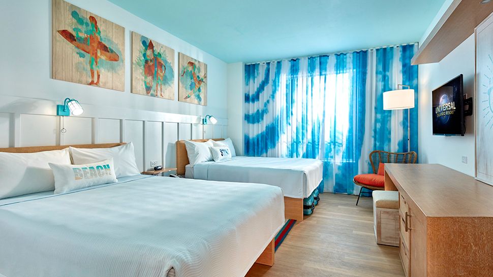A standard guest room at Universal's Surfside Inn and Suites, which is set to open summer 2019. (Courtesy of Universal)
