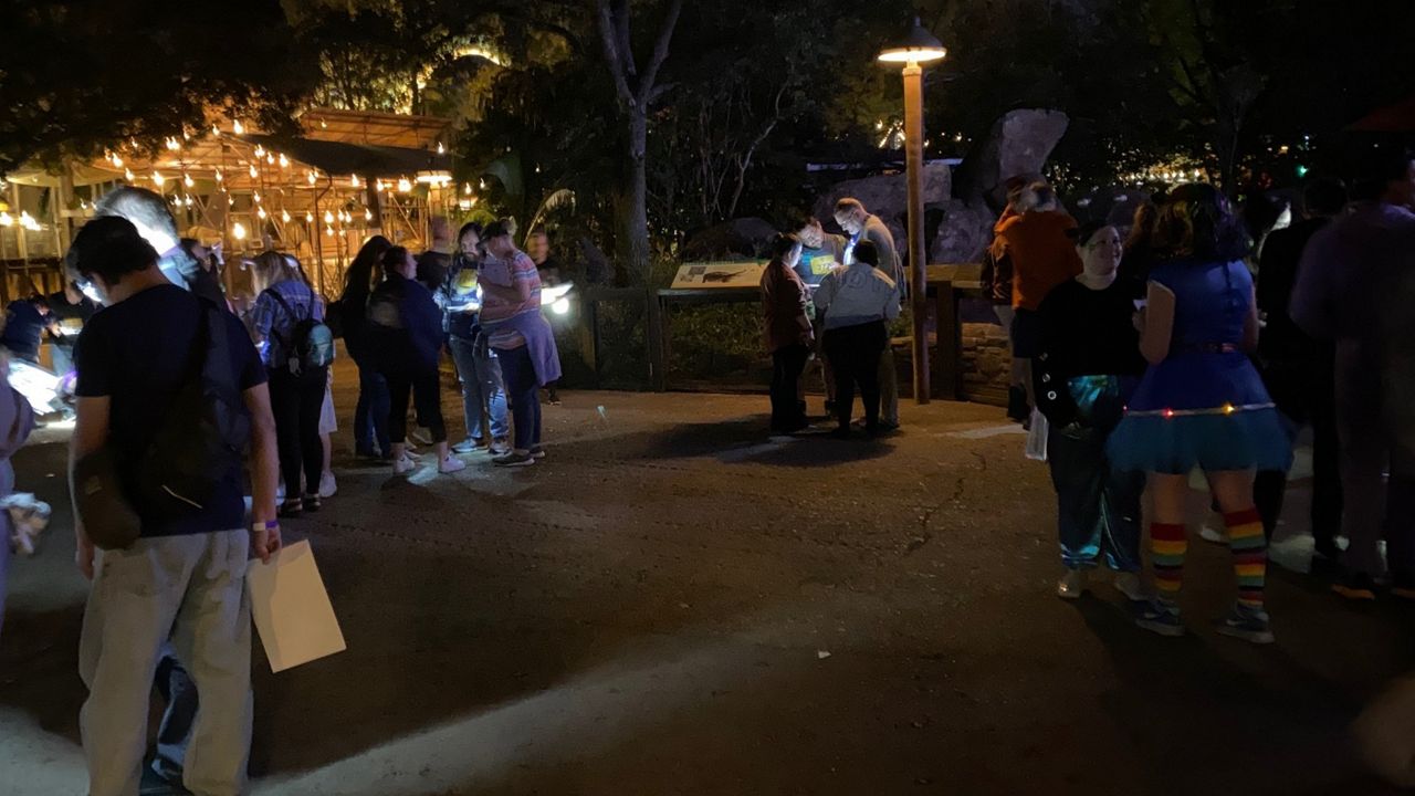 Teams of Disney World cast members work to solve puzzles during Goofy's Mystery Tour at Disney's Animal Kingdom. (Spectrum News/Ashley Carter)