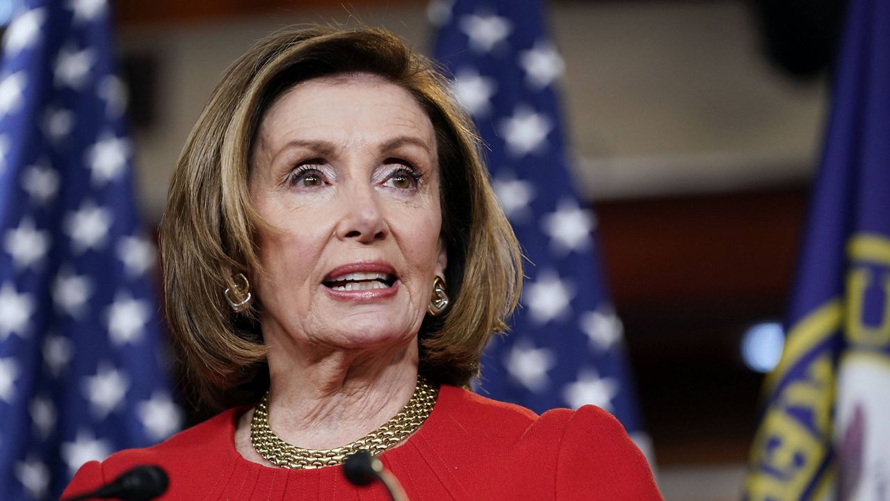 House Speaker Nancy Pelosi speaks during a news conference on Capitol Hill on Thursday. (AP Photo/Susan Walsh)