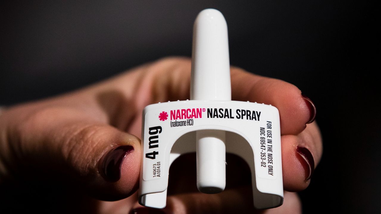 The overdose-reversal drug Narcan is displayed during training for employees of the Public Health Management Corporation (PHMC), Tuesday, Dec. 4, 2018, in Philadelphia. (AP Photo/Matt Rourke)