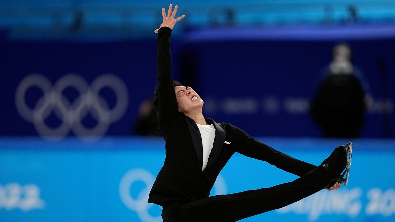 Nathan Chen competes Tuesday during the men's short program figure skating competition at the 2022 Winter Olympics in Beijing. (AP Photo/David J. Phillip)