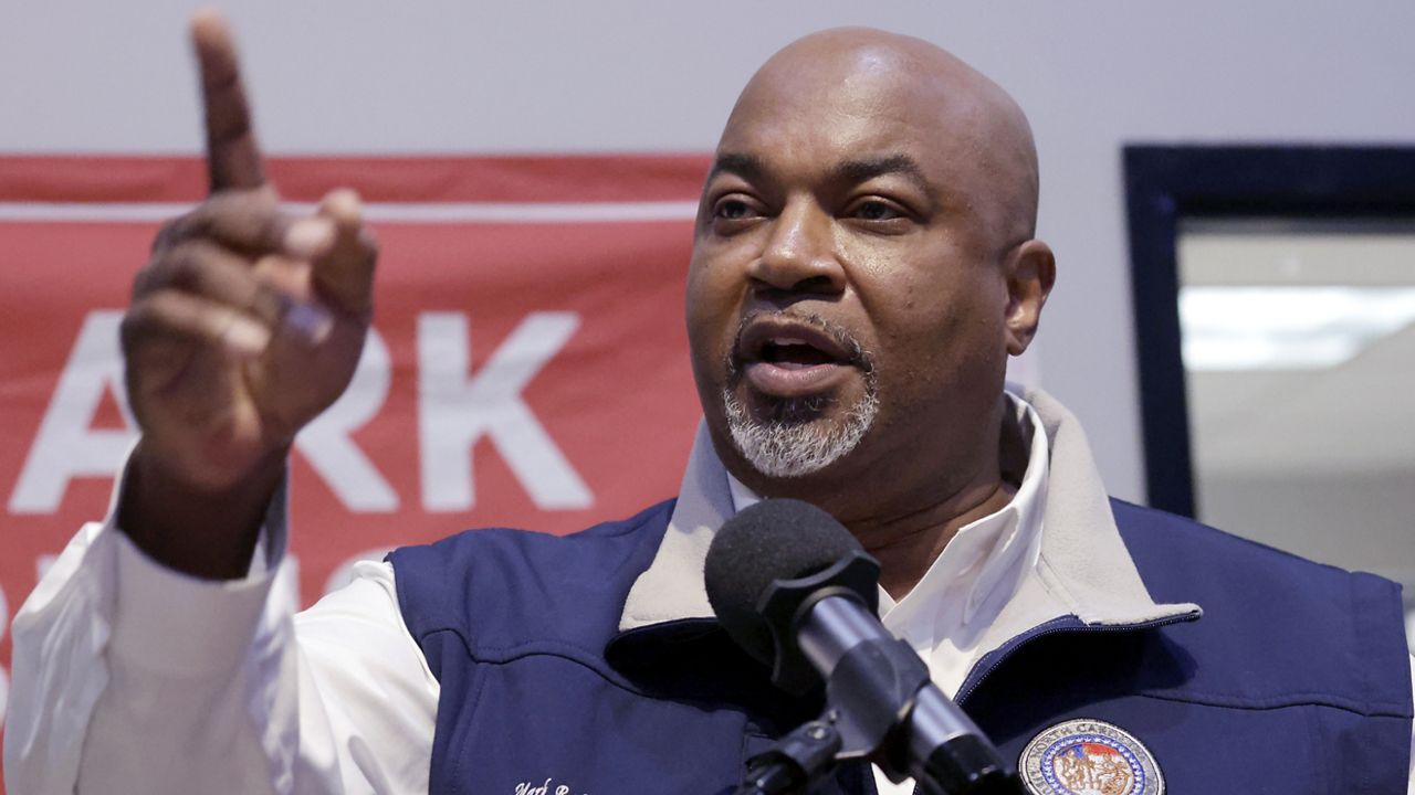 North Carolina Lt. Gov. Mark Robinson, a Republican candidate for North Carolina governor, speaks at a rally Friday, Jan. 26, 2024, in Roxboro, N.C. While taking dramatically different paths, Attorney General Josh Stein and Robinson have emerged as frontrunners for their parties' nominations for governor next month in the race to succeed term-limited Democrat Roy Cooper in the nation's ninth largest state. (AP Photo/Chris Seward, File)