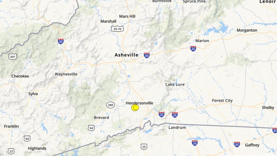 Earthquake in the mountains of North Carolina.  No damage was reported