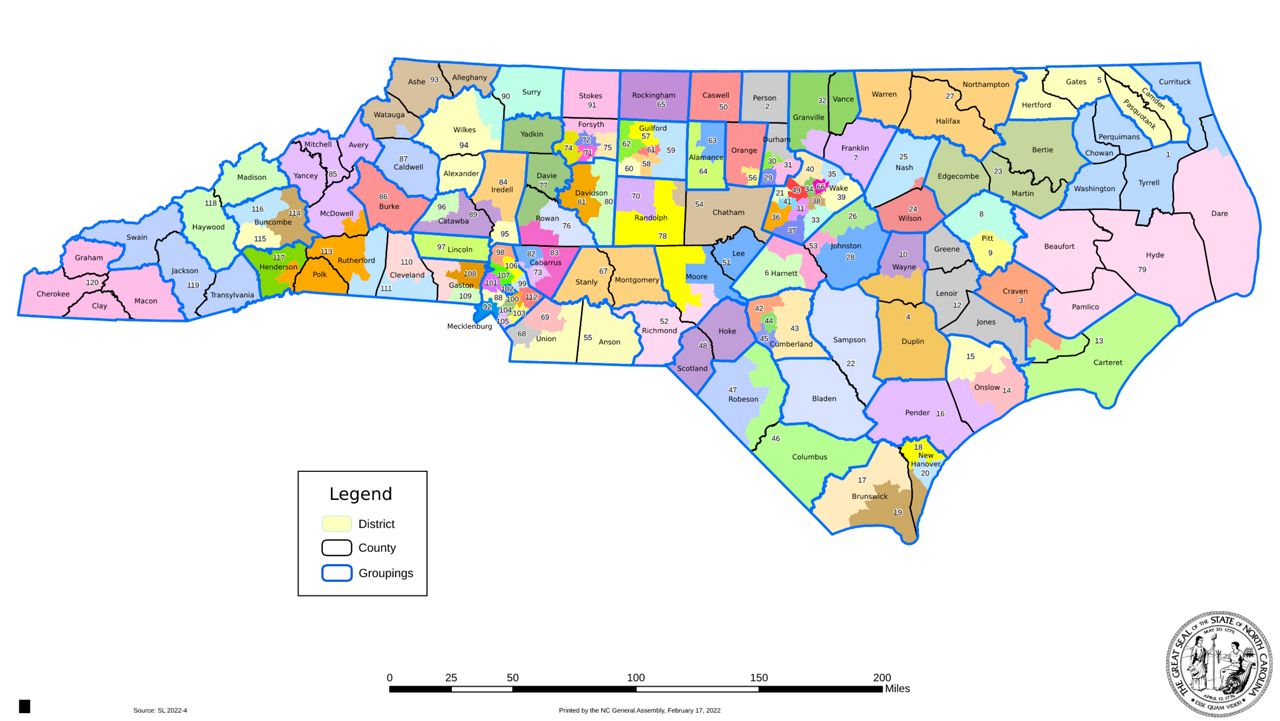 A challenge to the maps for state House, above, and state Senate that were approved by the General Assembly in February is before the N.C. Supreme Court. (Image: N.C. General Assembly)
