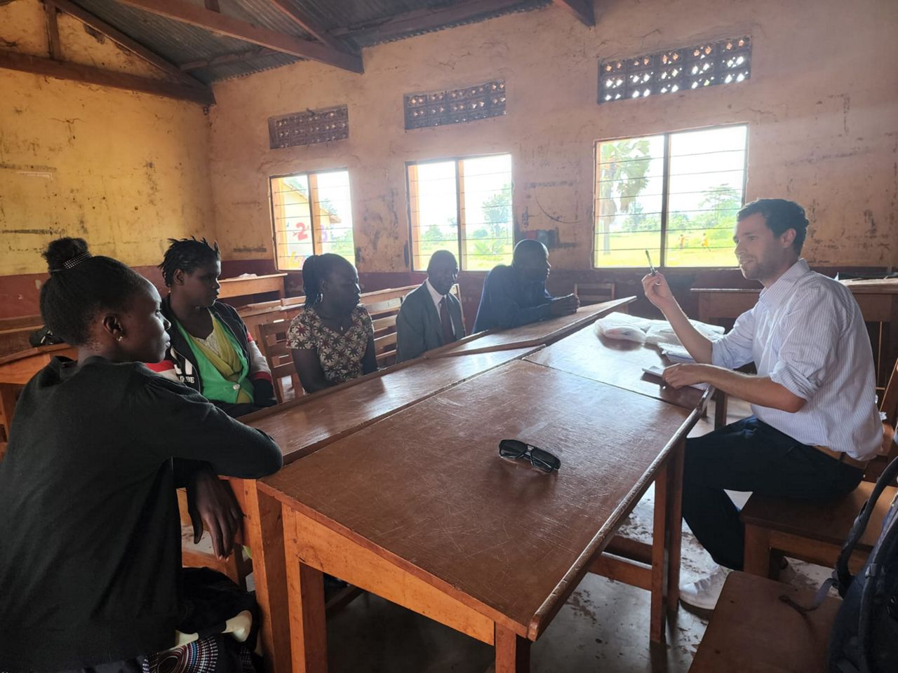 Samuel Foulkes met with teachers and community leaders to discuss needs of visually impaired students in four East African countries. (Photo courtesy of Clovernook Center for the Blind & Visually Impaired)