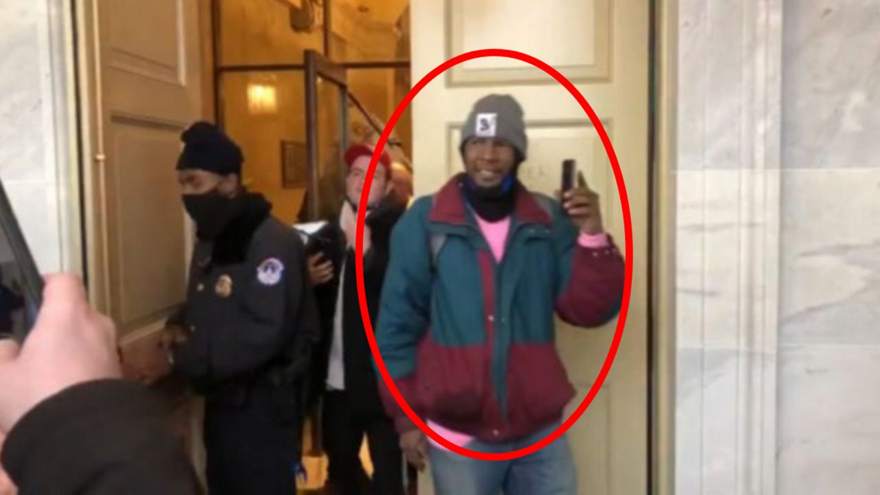 The FBI says Darrell Neely stole a U.S. Capitol Police officers' badge, jacket and hat while he was in the Capitol on Jan. 6, 2021. (Photo: FBI)
