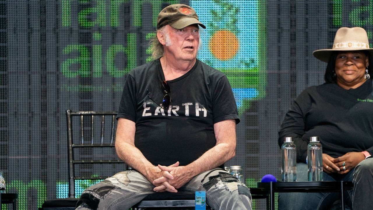 Neil Young is seen during Farm Aid on Saturday, Sept. 23, 2023, in Noblesville, Ind. (Photo by Amy Harris/Invision/AP)