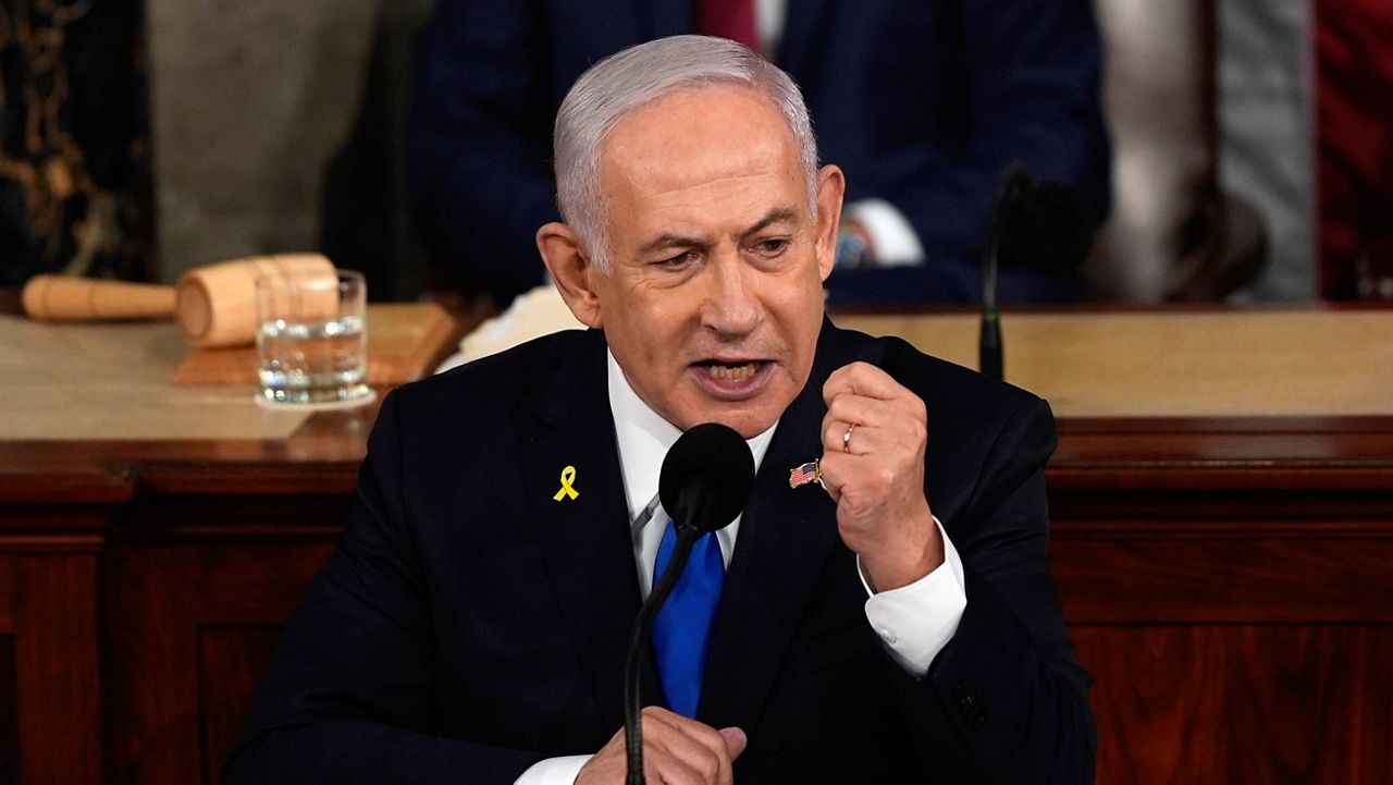 Israeli Prime Minister Benjamin Netanyahu speaks to a joint meeting of Congress at the Capitol in Washington, Wednesday, July 24, 2024. (AP Photo/Julia Nikhinson)