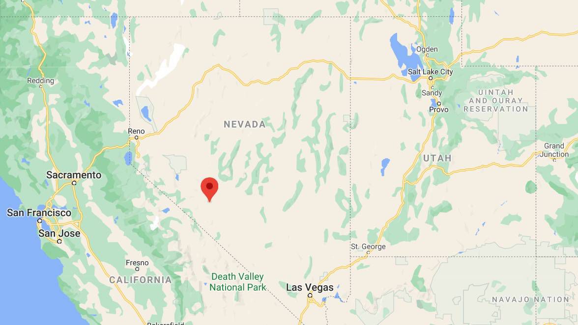 This map shows the epicenter of Friday's earthquake, about 21 miles southeast of Mina, Nevada. (Google Maps)