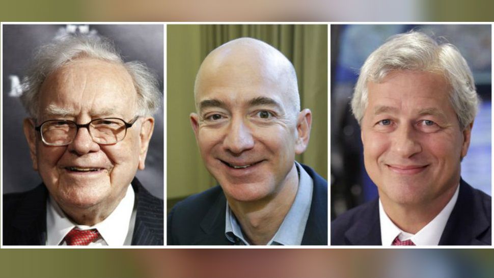This combination of photos from left shows Warren Buffett on Sept. 19, 2017, in New York, Jeff Bezos, CEO of Amazon.com, on Sept. 24, 2013, in Seattle and JP Morgan Chase Chairman and CEO Jamie Dimon on July 12, 2013, in New York. Buffett’s Berkshire Hathaway, Amazon and the New York bank JPMorgan Chase are teaming up to create a health care company announced Tuesday, Jan. 30, 2018, that is “free from profit-making incentives and constraints.” (AP Photos)