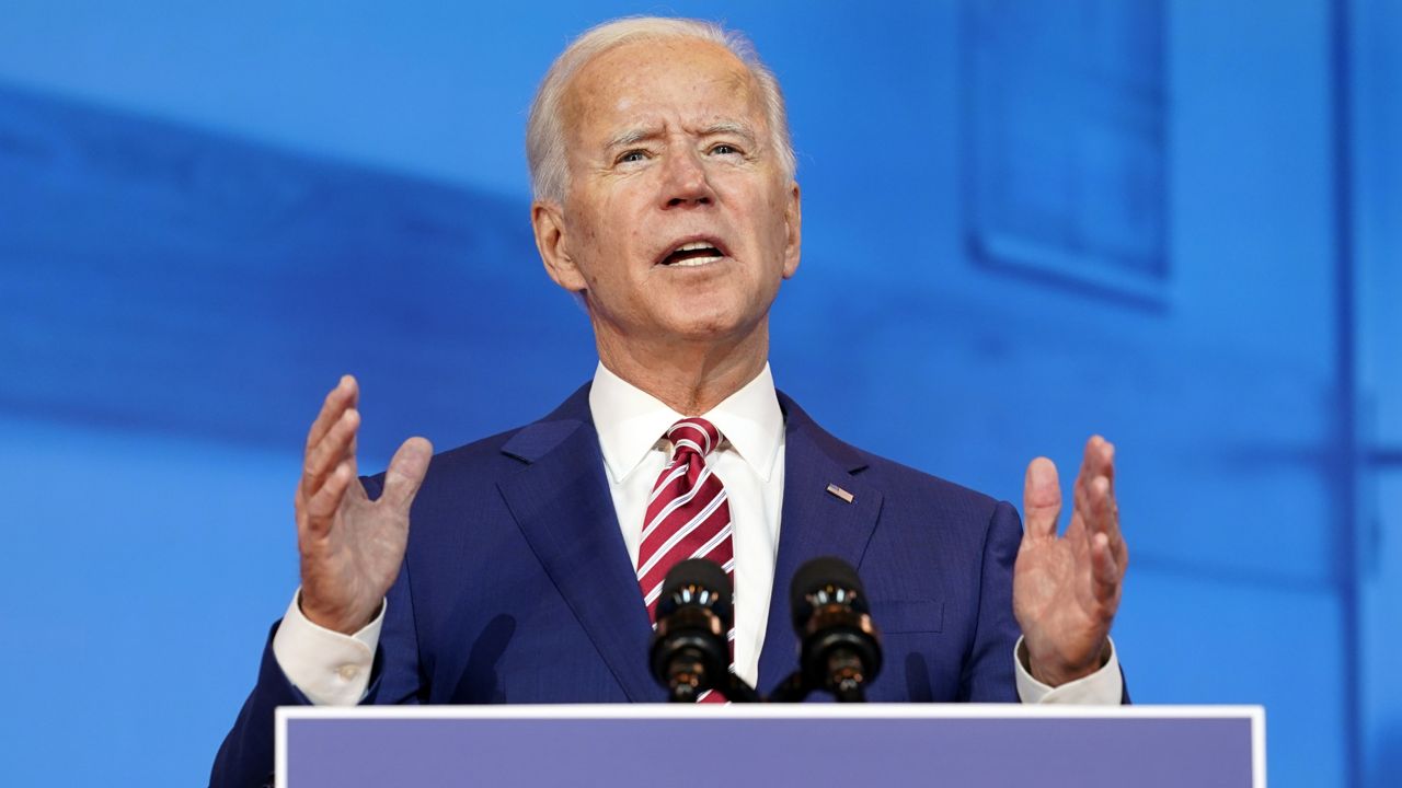Democratic presidential candidate former Vice President Joe Biden speaks about coronavirus at The Queen theater, Friday, Oct. 23, 2020, in Wilmington, Del. (AP Photo/Andrew Harnik)