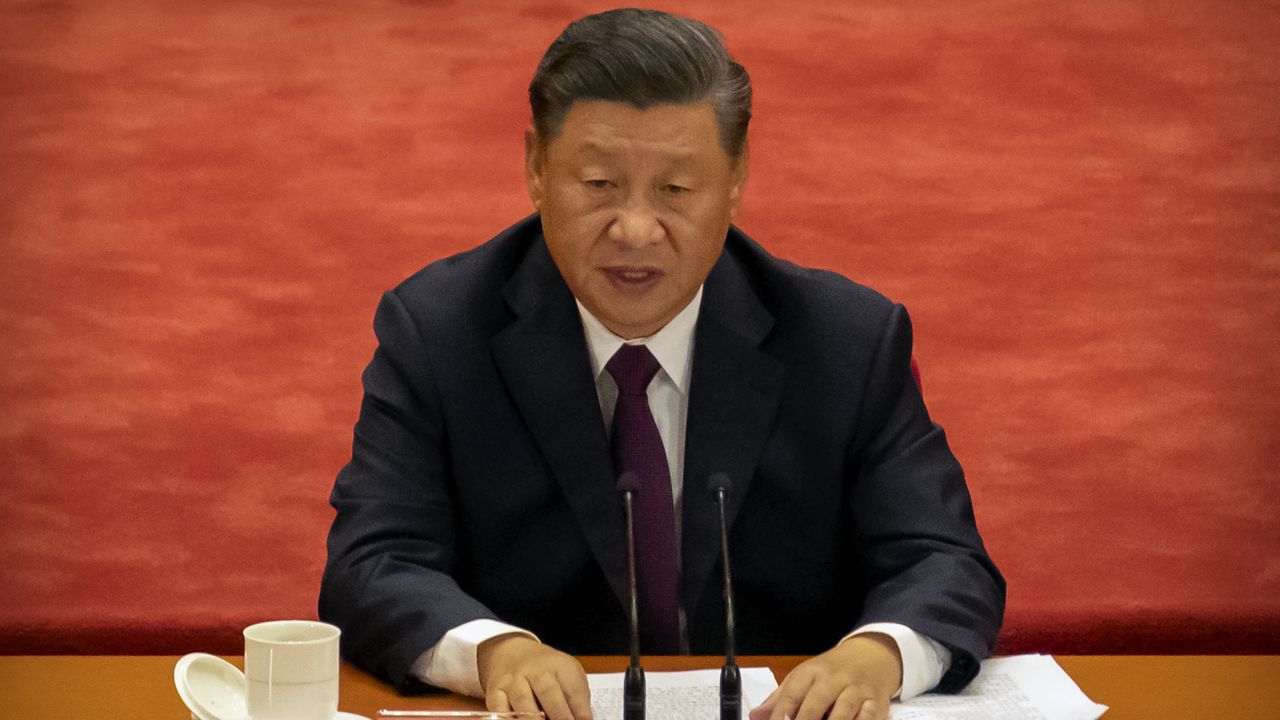 FILE - In this Sept. 8, 2020 file photo, Chinese President Xi Jinping speaks during an event to honor some of those involved in China's fight against COVID-19 at the Great Hall of the People in Beijing. (AP Photo/Mark Schiefelbein, File)