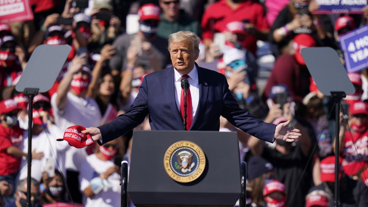 President Donald Trump speaks at a campaign rally Wednesday, Oct. 28, 2020, in Bullhead City, Ariz. (AP Photo/John Locher)