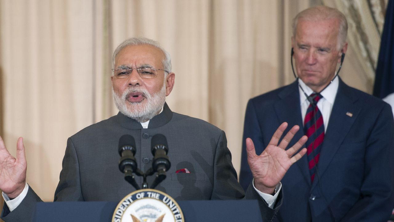 FILE: Indian Prime Minister Narendra Modi and Vice President Joe Biden speak during a luncheon in his honor, Tuesday, Sept. 30, 2014. Modi was one of many world leaders who congratulated Biden on his presumed win. (AP Photo/Cliff Owen)