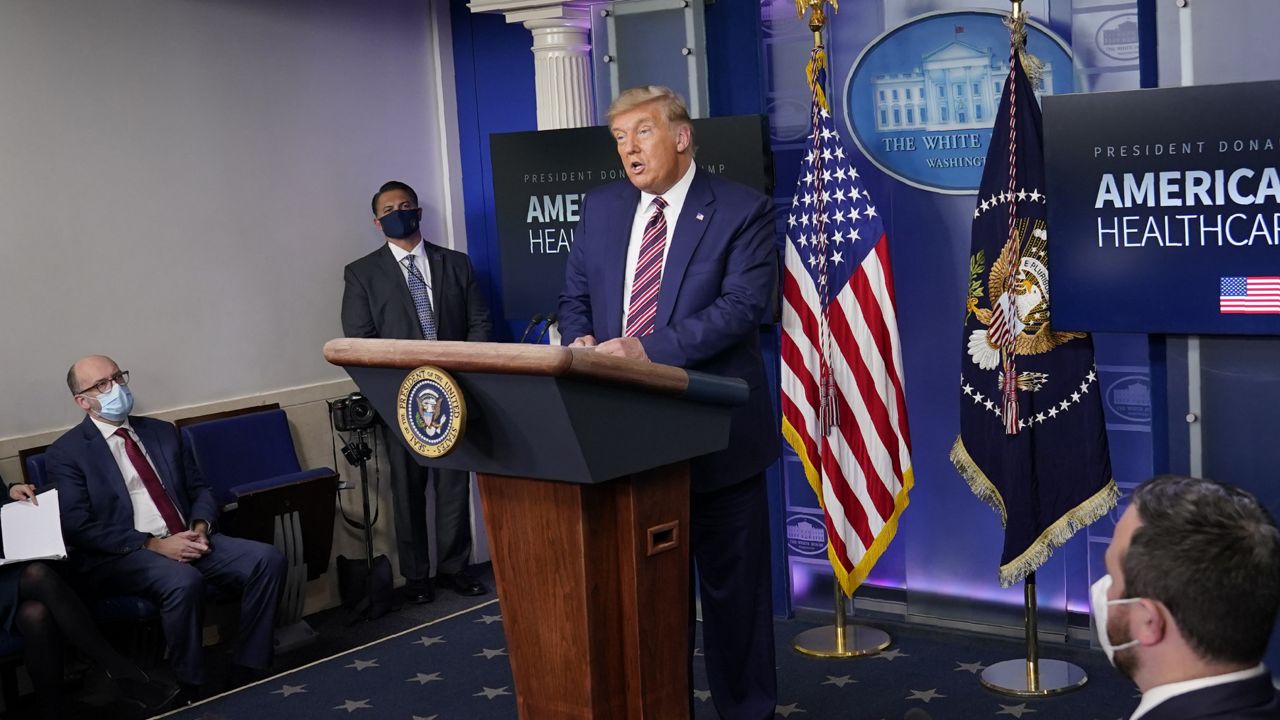 President Donald Trump speaks during an event in the briefing room of the White House in Washington, Friday, Nov. 20, 2020, on prescription drug prices. (AP Photo/Susan Walsh)