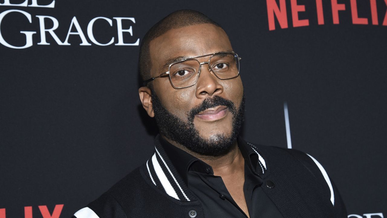 FILE - In this Jan. 13, 2020, file photo, writer-director-actor Tyler Perry attends the premiere of "A Fall from Grace" at Metrograph in New York. (Photo by Evan Agostini/Invision/AP, File)