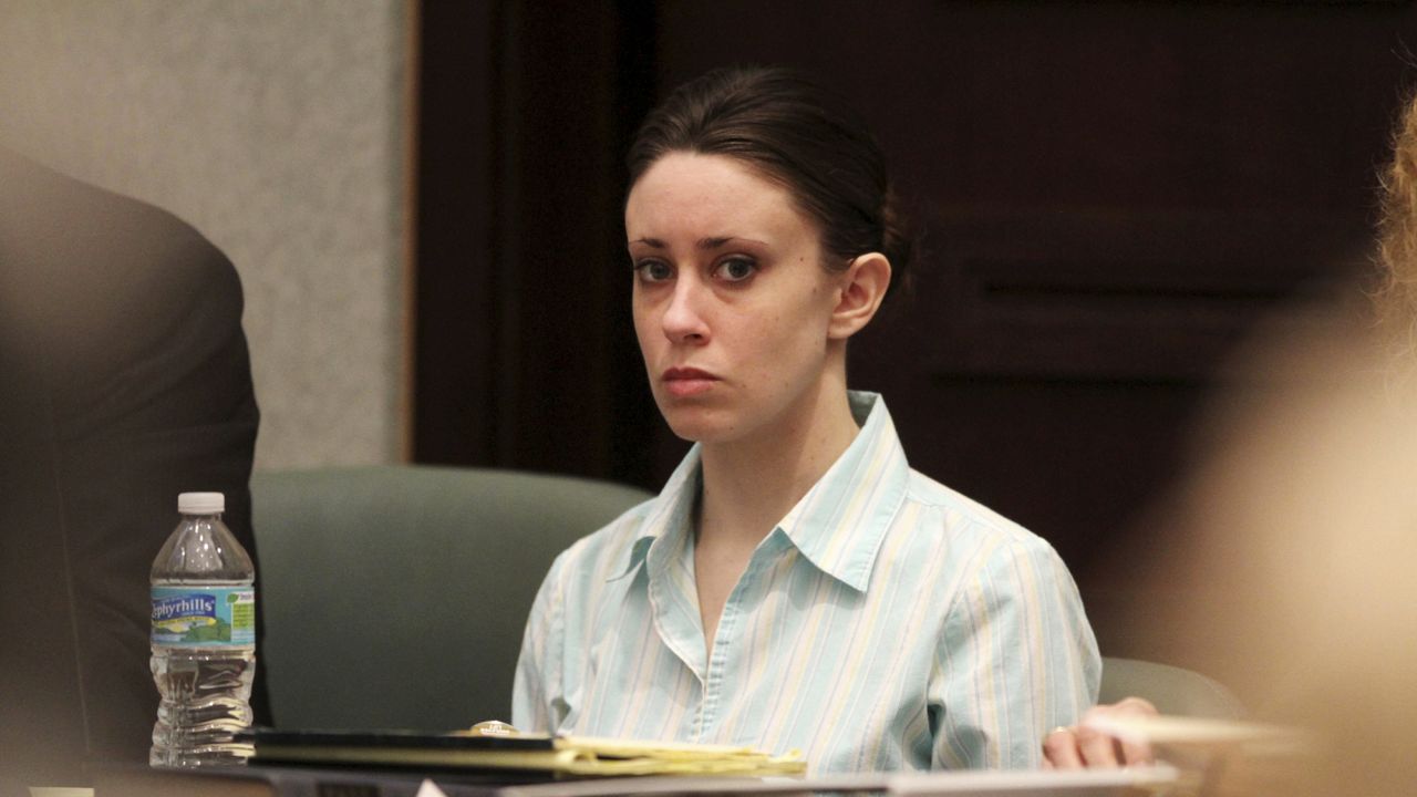 FILE - In this May 26, 2011, file photo, Casey Anthony appears in court during her trial at the Orange County Courthouse in Orlando, Fla. (Red Huber/Orlando Sentinel via AP, Pool, File)