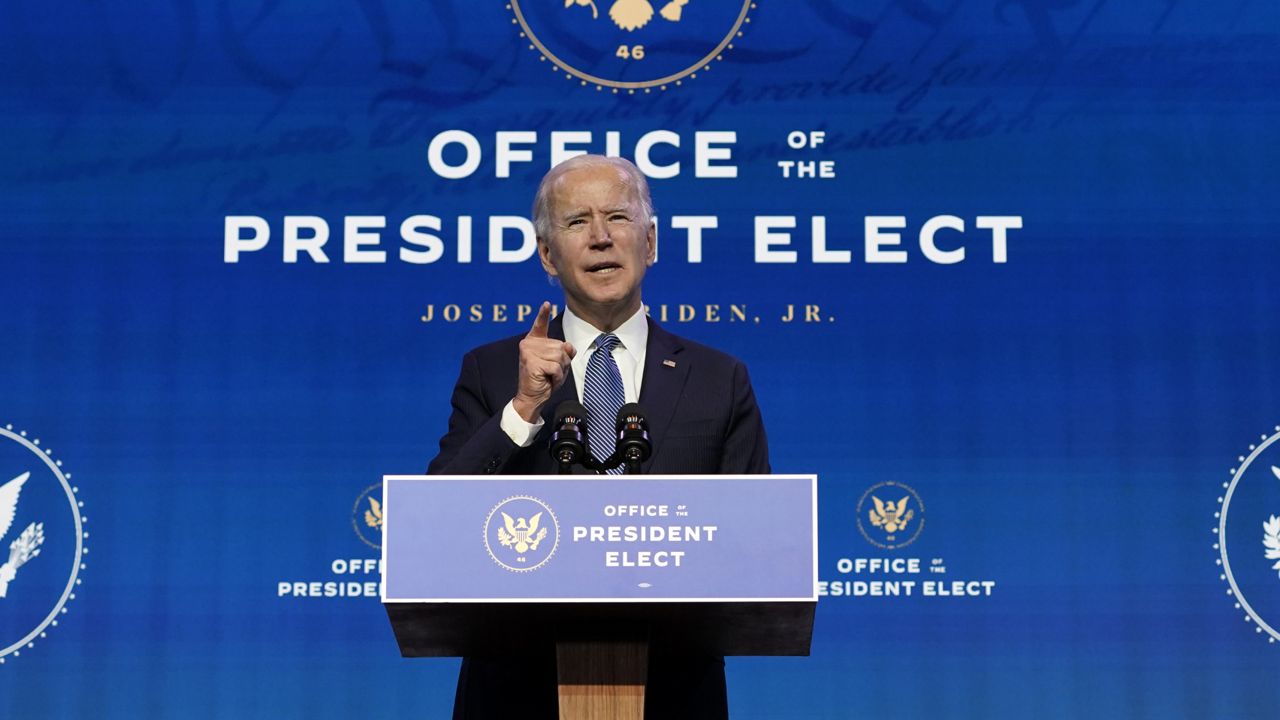 President-elect Joe Biden speaks during an event at The Queen theater in Wilmington, Del., Thursday, Jan. 7, 2021, to announce key nominees for the Justice Department. (AP Photo/Susan Walsh)