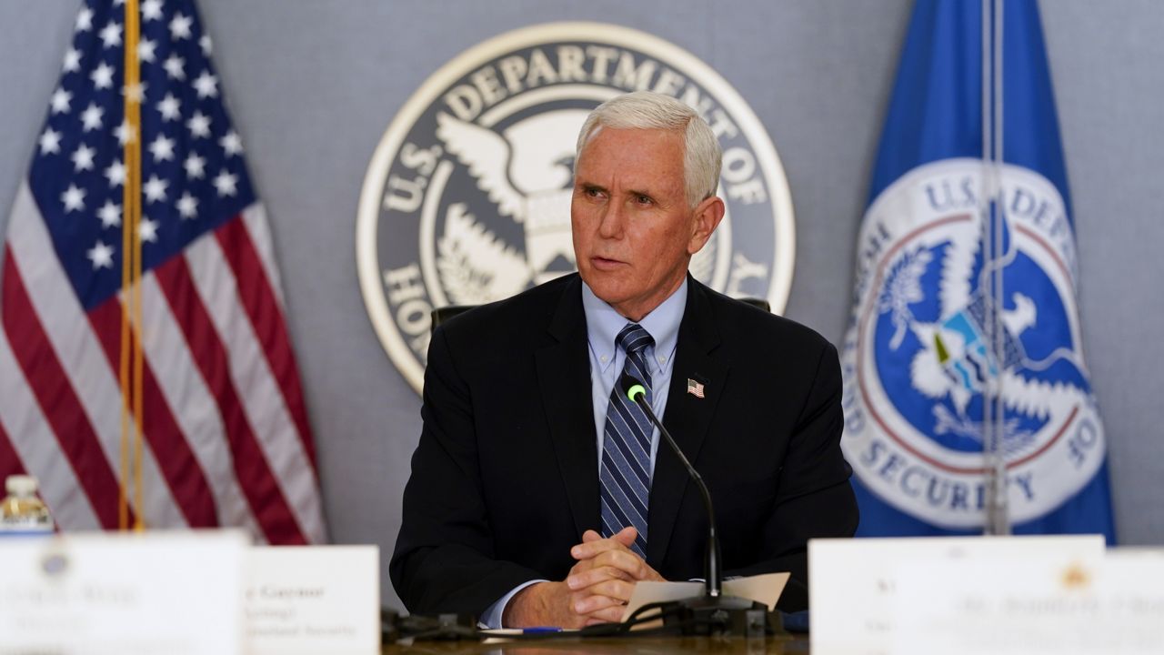 Vice President Mike Pence speaks during a briefing about the upcoming presidential inauguration of President-elect Joe Biden and Vice President-elect Kamala Harris, at FEMA headquarters, Thursday, Jan. 14, 2021, in Washington. (AP Photo/Alex Brandon, Pool)