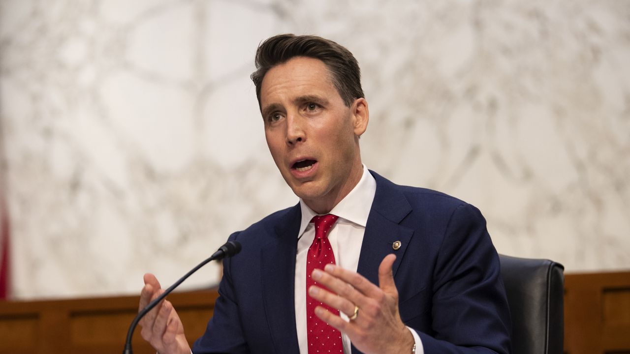 Sen. Josh Hawley, R-Mo., appears on Capitol Hill in Washington, Wednesday, Oct. 14, 2020. (Caroline Brehman/Pool via AP)