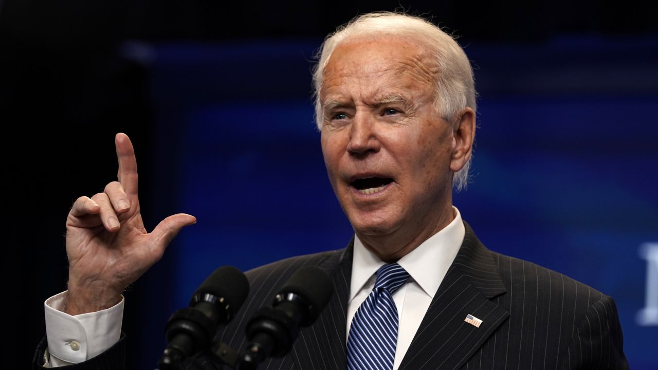 President Joe Biden speaks during an event on American manufacturing, in the South Court Auditorium on the White House complex, Monday, Jan. 25, 2021, in Washington. (AP Photo/Evan Vucci)