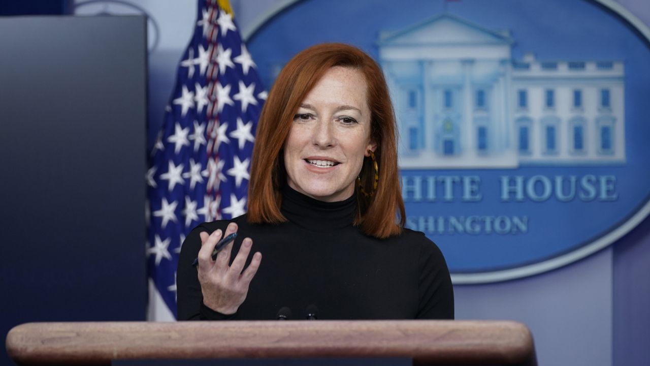 White House press secretary Jen Psaki speaks during a press briefing at the White House, Wednesday, Feb. 3, 2021, in Washington. (AP Photo/Evan Vucci)