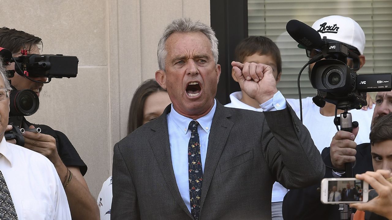 Attorney Robert F. Kennedy Jr. speaks during a rally outside the Albany County Courthouse Wednesday, Aug. 14, 2019, in Albany, N.Y. (AP Photo/Hans Pennink)
