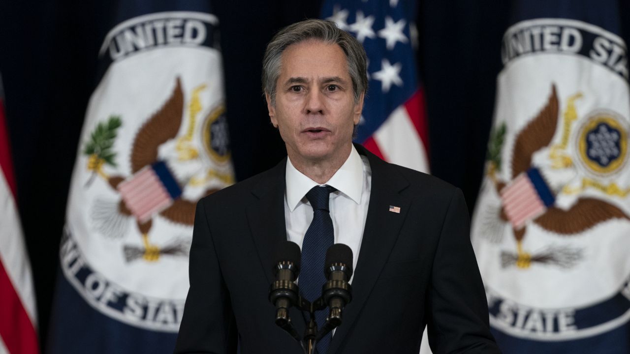 FILE: In this Feb. 4, 2021, photo, Secretary of State Antony Blinken speaks at the State Department in Washington. (AP Photo/Evan Vucci)