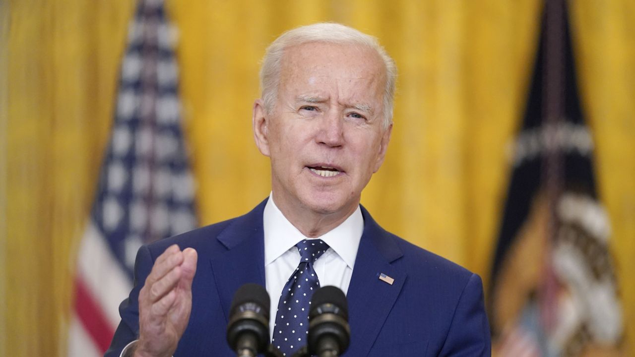 President Joe Biden speaks about Russia in the East Room of the White House, Thursday, April 15, 2021, in Washington. (AP Photo/Andrew Harnik)