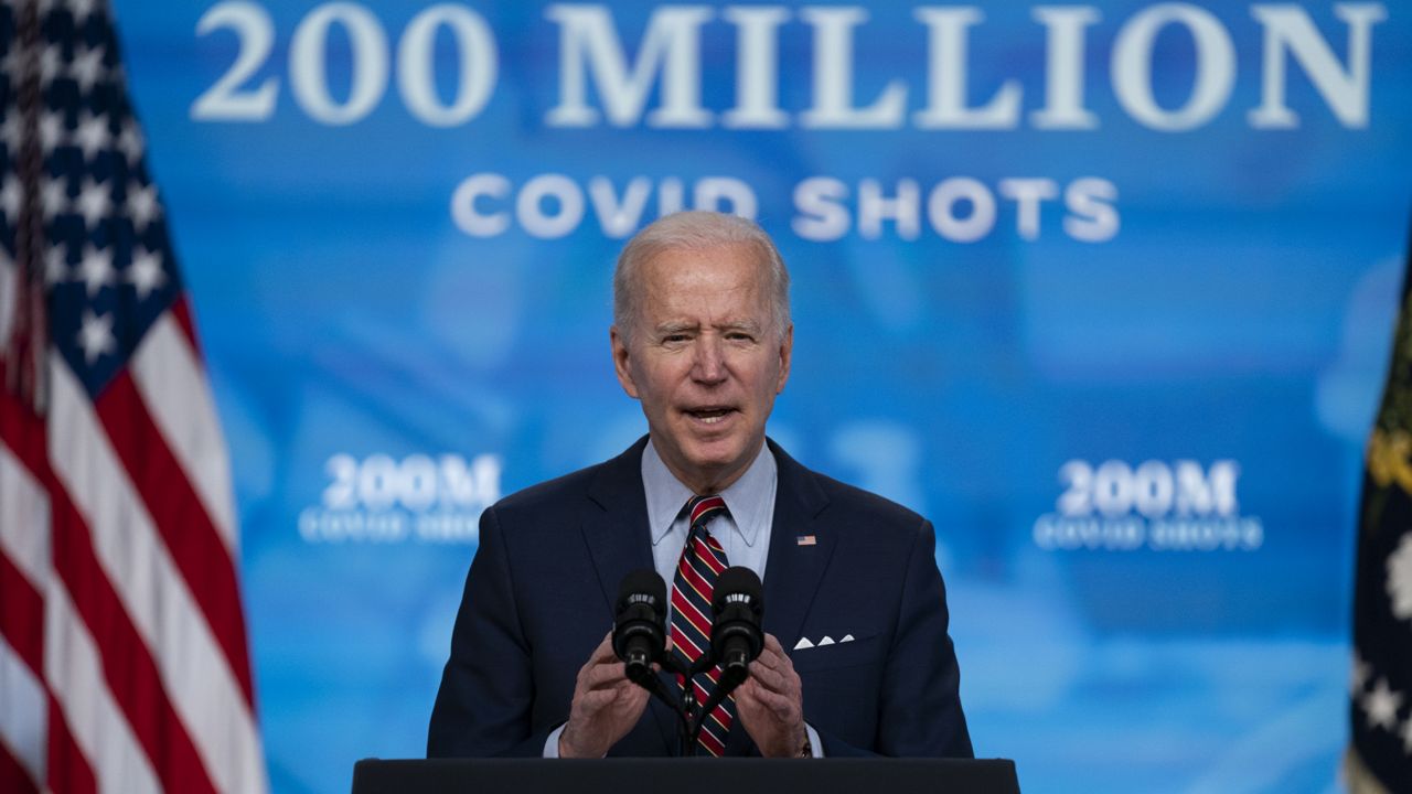 President Joe Biden speaks about COVID-19 vaccinations at the White House, Wednesday, April 21, 2021, in Washington. (AP Photo/Evan Vucci)
