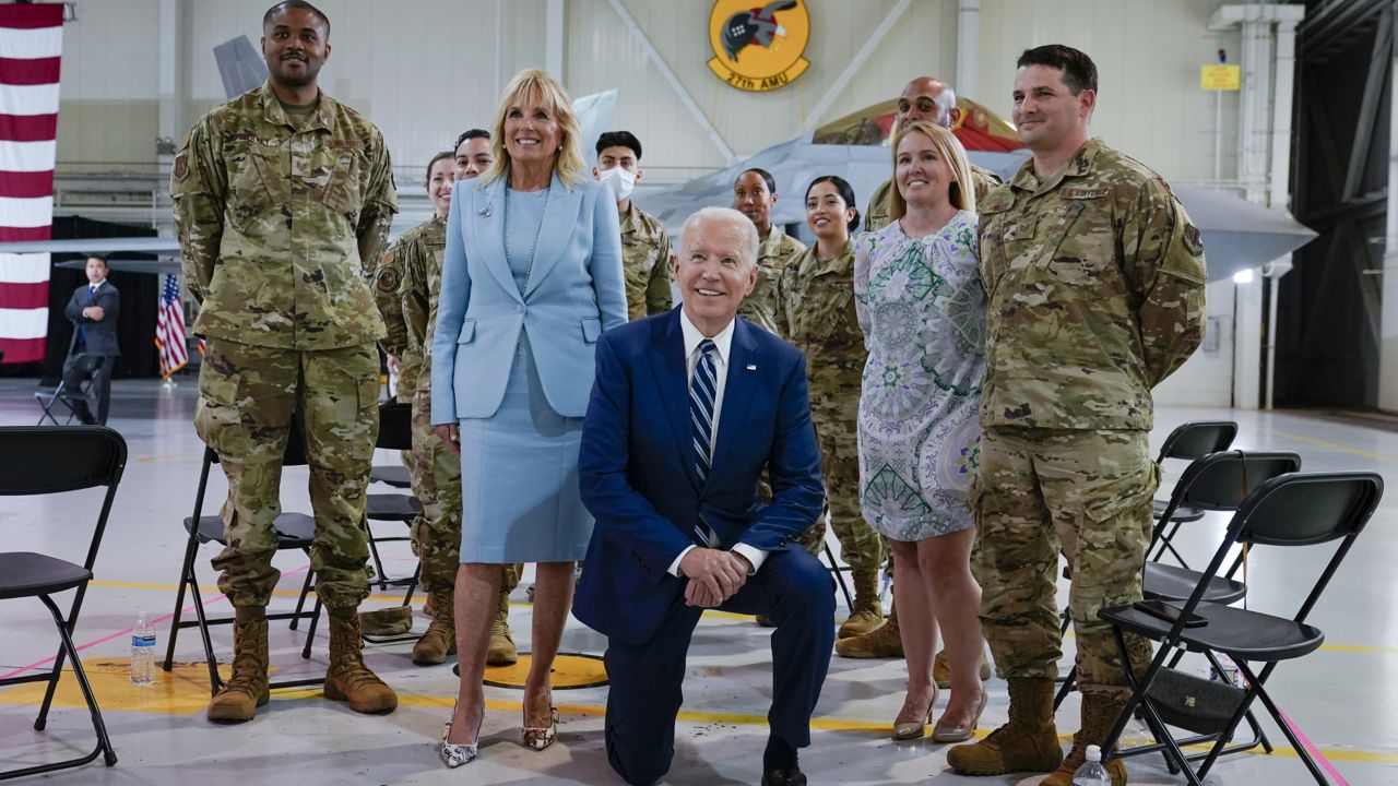 President Joe Biden and first lady Jill Biden pose for a photo at Joint Base Langley-Eustis in Hampton, Va., Friday, May 28, 2021. (AP Photo/Patrick Semansky)