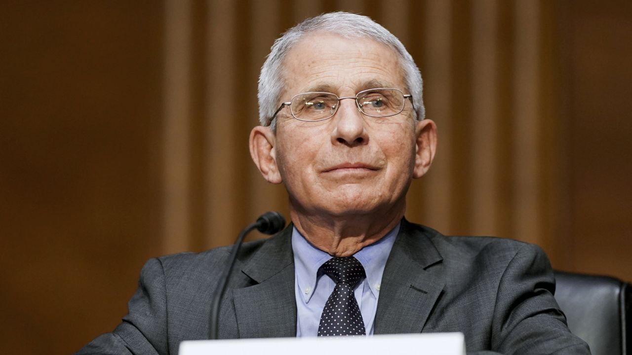 Dr. Anthony Fauci, director of the National Institute of Allergy and Infectious Diseases, testifies during a Senate hearing on Tuesday, May 11, 2021 on Capitol Hill in Washington. (Jim Lo Scalzo/Pool via AP)