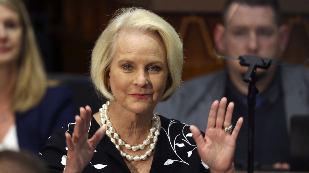 FILE - In this Jan. 13, 2020, file photo Cindy McCain, wife of former Arizona Sen. John McCain, waves to the crowd. (AP Photo/Ross D. Franklin, File)