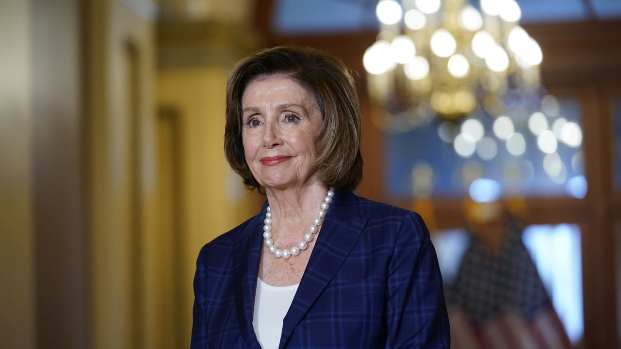 Speaker of the House Nancy Pelosi, D-Calif., pauses at the Capitol in Washington, Friday, June 25, 2021. (AP Photo/J. Scott Applewhite)