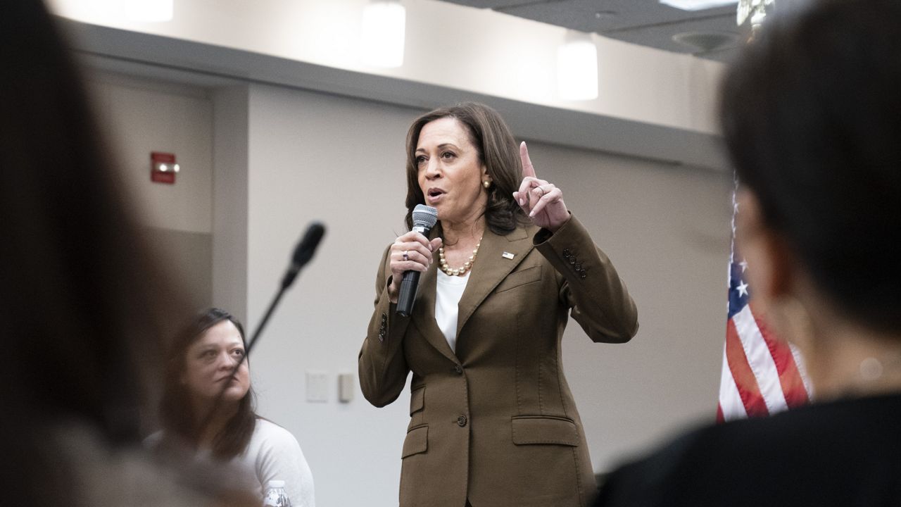 Vice President Kamala Harris meets with Democrats from the Texas state legislature at the American Federation of Teachers, Tuesday, July 13, 2021, in Washington. (AP Photo/Alex Brandon)