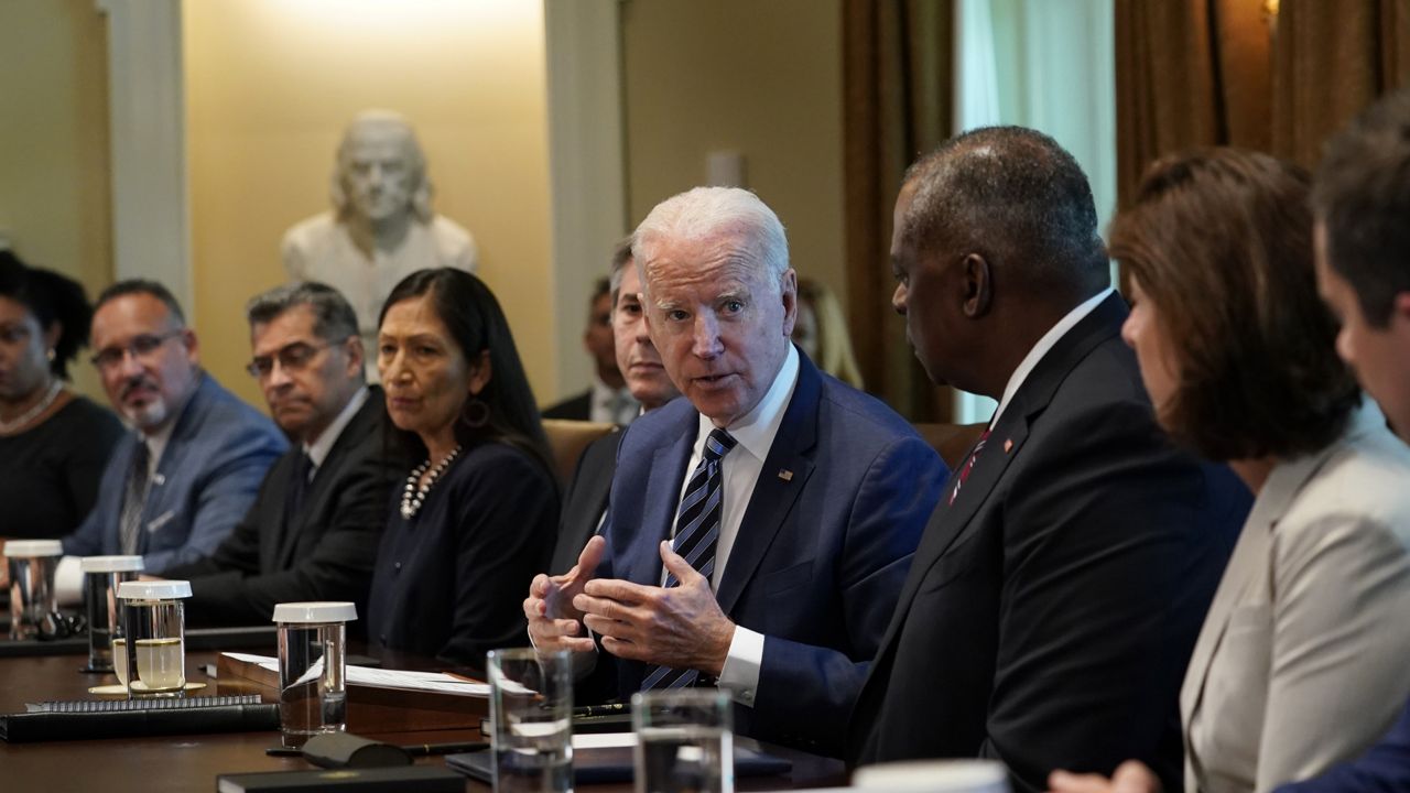 President Joe Biden holds a meeting with his Cabinet in the Cabinet Room at the White House in Washington, Tuesday, July 20, 2021. (AP Photo/Susan Walsh)