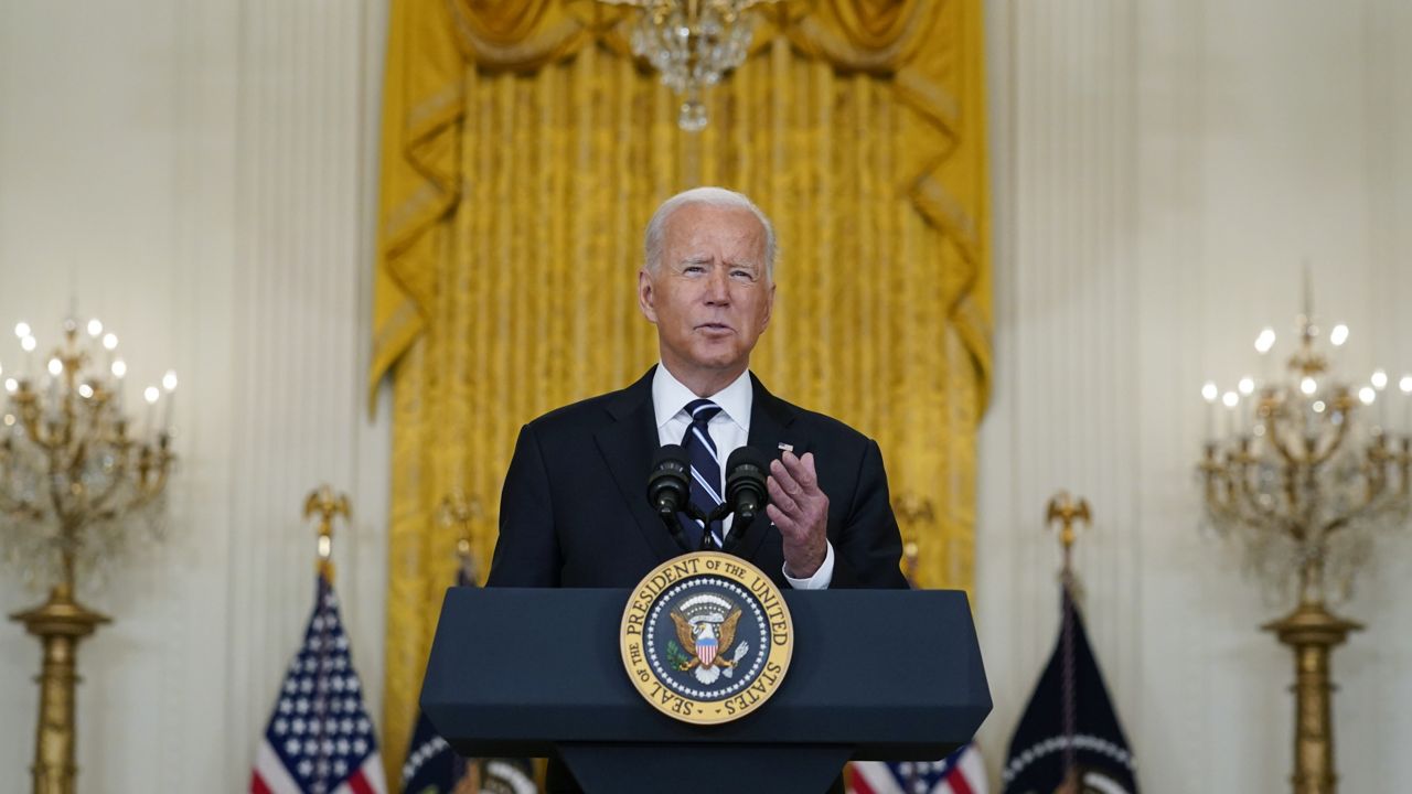 President Joe Biden speaks from the East Room of the White House in Washington, Wednesday, Aug 18, 2021.(AP Photo/Susan Walsh)