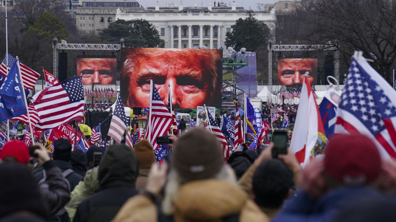 FILE - In this Jan. 6, 2021 file photo, Trump supporters participate in a rally in Washington. (AP Photo/John Minchillo, File)