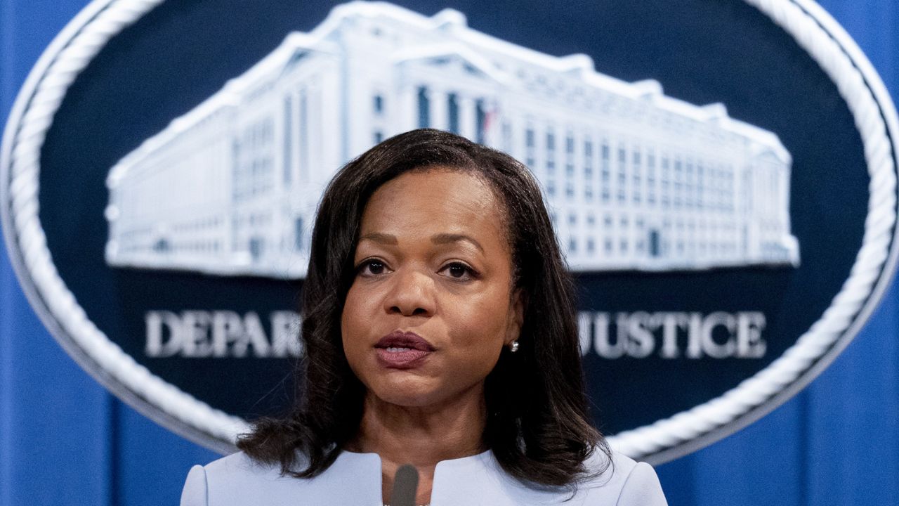 FILE - In this Aug. 5, 2021 file photo, Assistant Attorney General for Civil Rights Kristen Clarke speaks at a news conference at the Department of Justice in Washington. (AP Photo/Andrew Harnik)