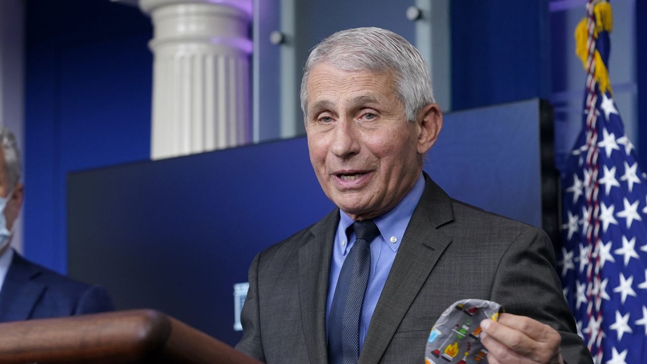 FILE: Dr. Anthony Fauci speaks during a press briefing at the White House, Tuesday, April 13, 2021, in Washington. (AP Photo/Patrick Semansky)