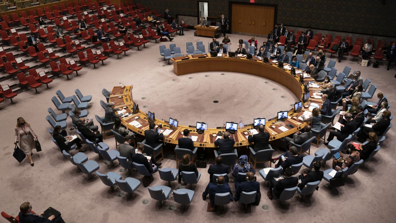 A meeting of the United Nations Security Council is held, Thursday, Sept. 23, 2021, during the 76th Session of the U.N. General Assembly in New York. (AP Photo/John Minchillo, Pool)