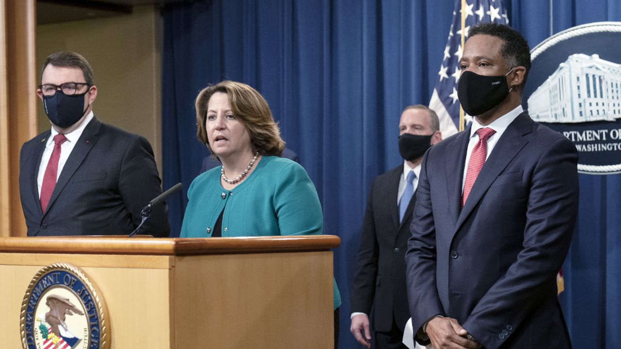 Deputy Attorney General Lisa Monaco speaks during a news conference at the Department of Justice in Washington, Tuesday, Oct. 26, 2021. (AP Photo/Manuel Balce Ceneta)