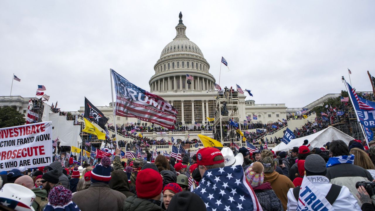 FILE - In this Jan. 6, 2021, file photo insurrectionists loyal to President Donald Trump rally at the U.S. Capitol in Washington. (AP Photo/Jose Luis Magana, File)