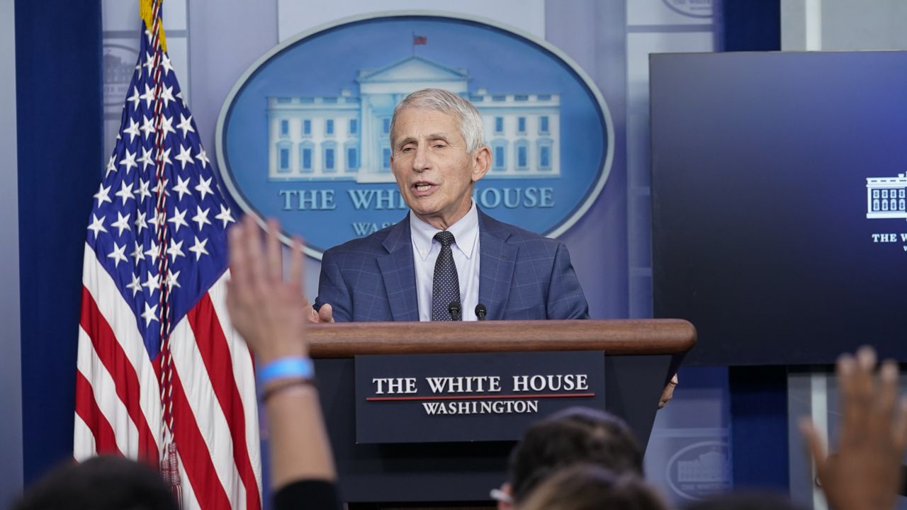 Dr. Anthony Fauci speaks during the daily briefing at the White House in Washington, Wednesday, Dec. 1, 2021. (AP Photo/Susan Walsh)