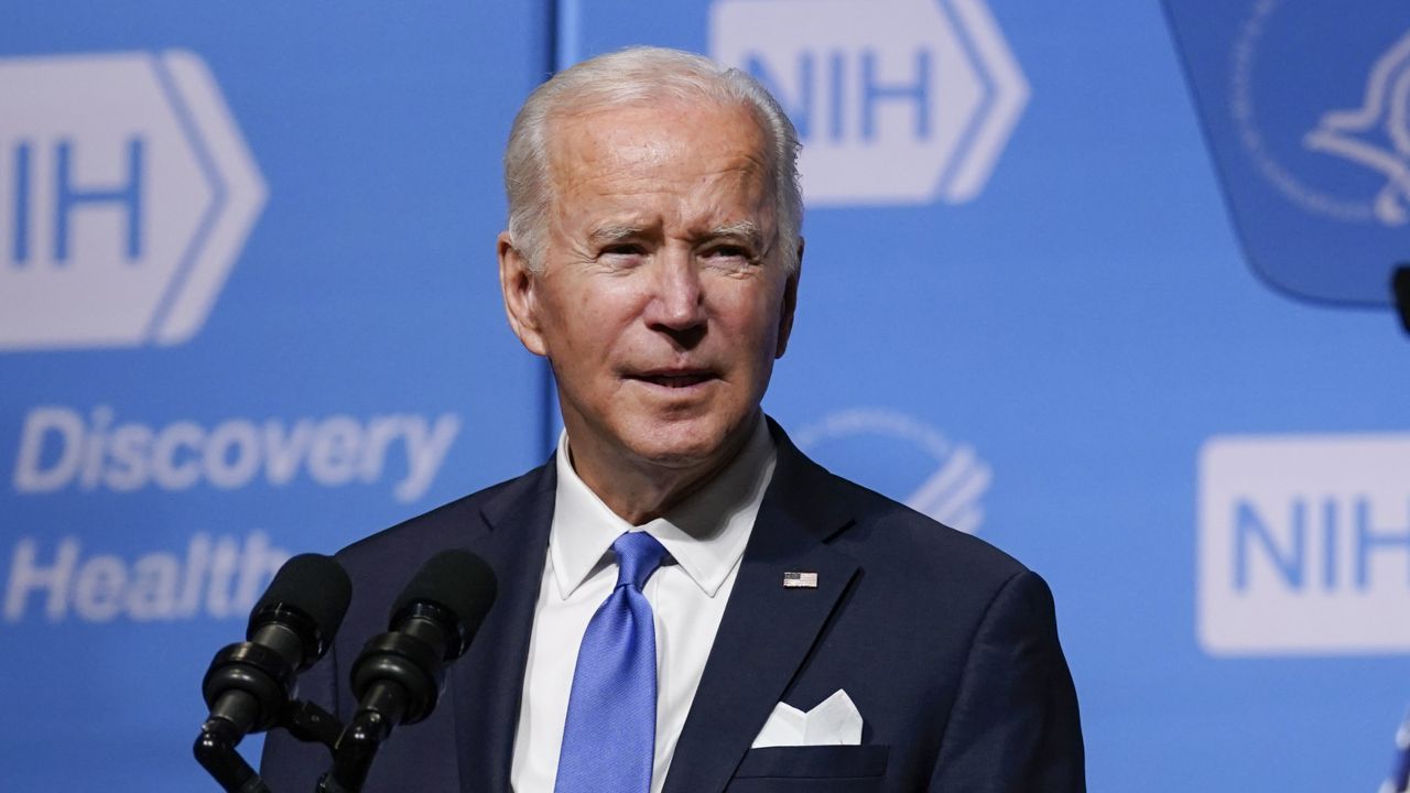 FILE: President Joe Biden speaks about the COVID-19 variant named omicron during a visit to the National Institutes of Health, Thursday, Dec. 2, 2021, in Bethesda, Md. (AP Photo/Evan Vucci)